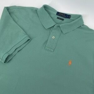 Polo Ralph Lauren Mens Green Custom Slim Fit Short Sleeve Polo Shirt Size L